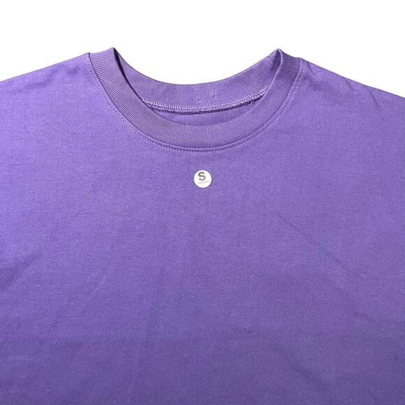 NWOT Yellow Label Co Crop Length Crewneck Cotton Sweatshirt Purple - Size Small - Picture 2 of 9